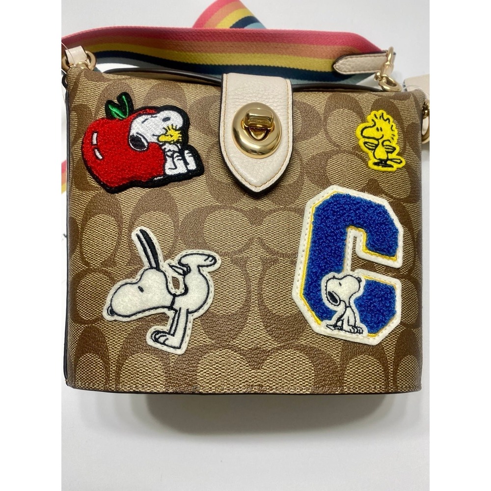 Snoopy COACH X PEANUTS ADDIE CROSSBODY SIGNATURE CANVAS W/VARSITY PATCHES C4113 - Picture 2 of 6